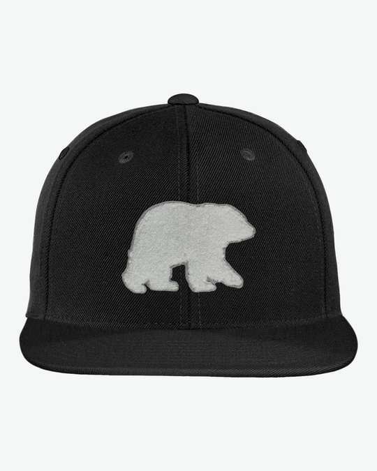 Chenille Bear Flat Bill - Black