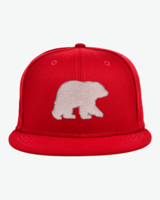Chenille Bear Flat Bill - Red